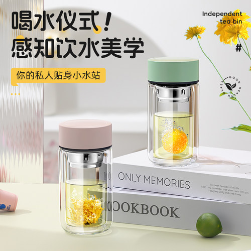 迷你双层玻璃杯女生高颜值小巧便携泡茶杯家用耐高温防烫水杯子