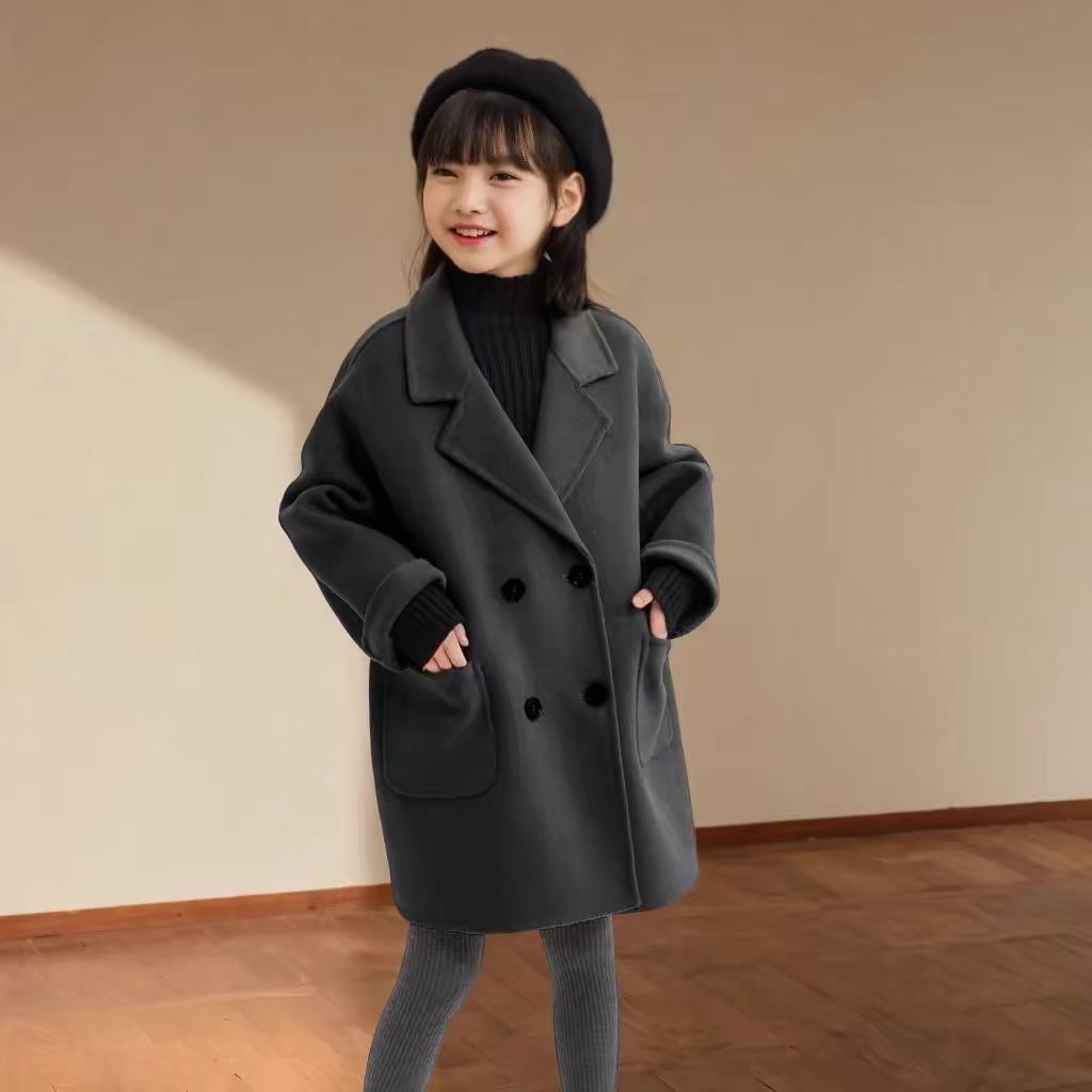 童绣男童女童双面羊绒大衣2025秋冬新款儿童西装领中长款毛呢外套