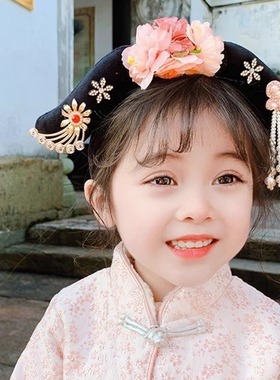 宫廷风小格格发箍娘娘头饰女童发卡头箍儿童贵人旗头搞笑中古发饰