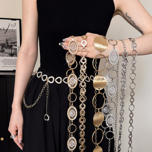 高级感金属拼接腰链女2025新款