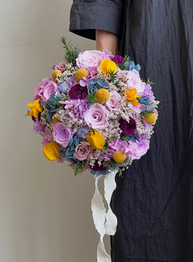 永生花奥斯汀紫色玫瑰新娘手捧花婚礼家居插花装饰情人节礼物