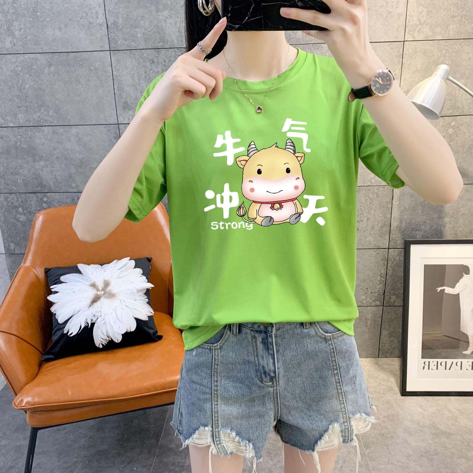 Real photo of double milled milk silk white yuan cotton yuan short sleeve T-shirt for female lovers