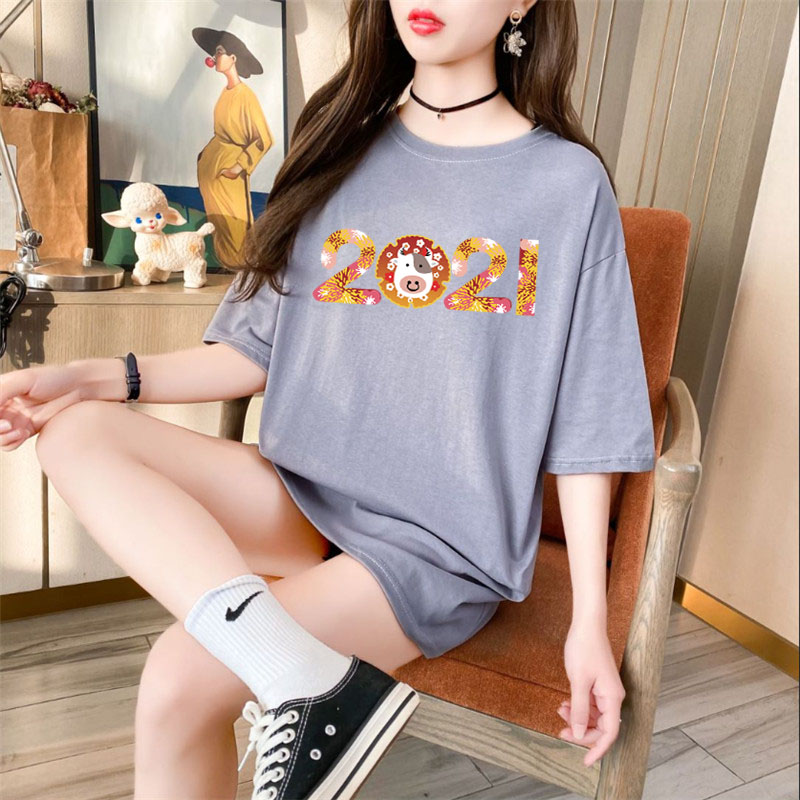 Real photo of pregnant women's clothing large size women's clothing summer Korean version loose fat sister medium long short sleeve T-shirt
