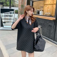 New mid long short sleeve T-shirt for women's Plaid