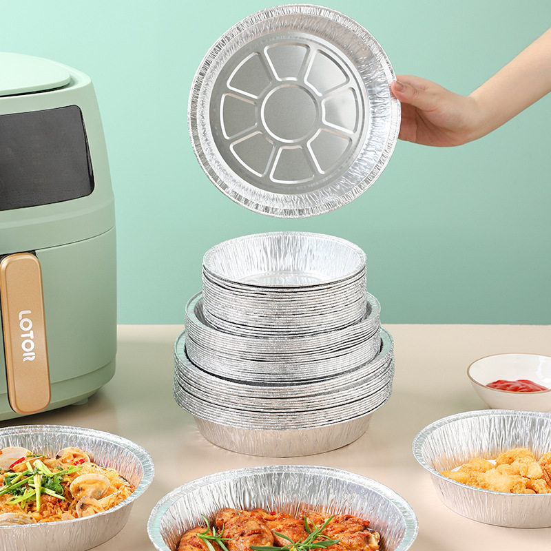 空气炸锅锡纸盘圆形锡纸盒烤箱烘焙锡纸一次性食品级铝箔盘