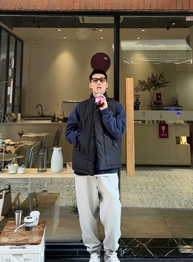 Batterup2023秋冬新款休闲刺绣宽松加厚束脚加绒灰色运动卫裤男潮