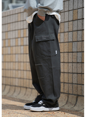 Batterup秋冬新款休闲裤日系复古宽松水洗补丁直筒休闲工装裤男潮