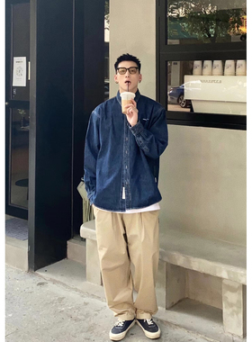 Batterup春秋新款牛仔外套日系宽松廓形水洗休闲长袖衬衫男潮牌