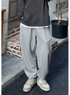 Batterup2024秋冬新款日系重磅毛圈LOGO刺绣束脚运动灰色卫裤男潮