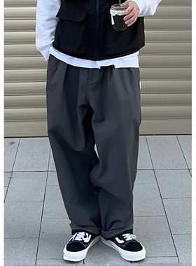 Batterup2023日系冬季新款休闲裤加绒加厚宽松双摺廓形锥形长裤男