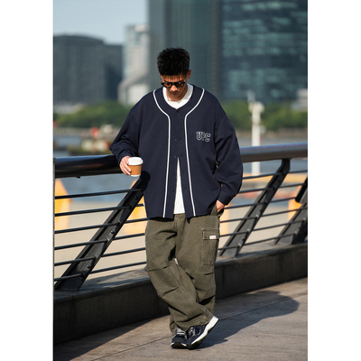 Batterup秋季宽松无领棒球衬衫