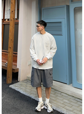 Batterup日系潮牌春夏新款上衣纯棉宽松拼接假两件休闲长袖T恤男