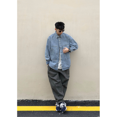 Batterup尖领日系水洗做旧衬衫