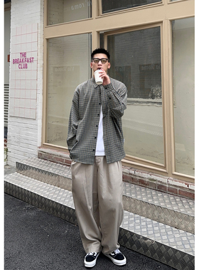 Batterup2025春秋新款上衣日系复古宽松纯棉休闲格子长袖衬衫男潮