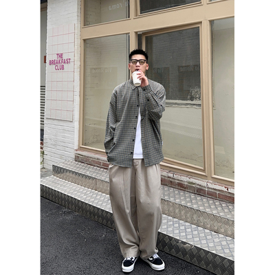 Batterup尖领长袖日系格子衬衫