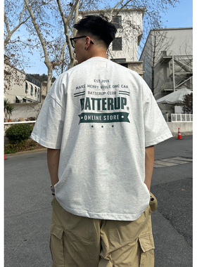 Batterup日系潮牌新款上衣简约logo字母印花宽松短袖T恤男夏季潮