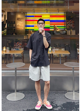 Batterup日系复古五分宽松cityboy黑色简约速干休闲宽松短裤夏男