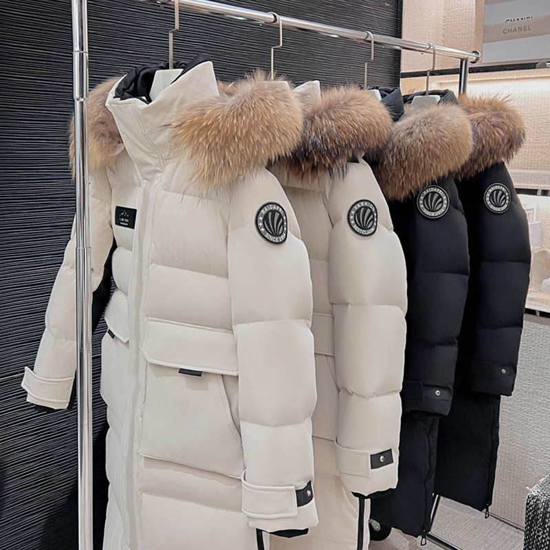 羽绒服男长款过膝2025冬季新款90白鹅绒加厚大毛领工装极寒系列潮