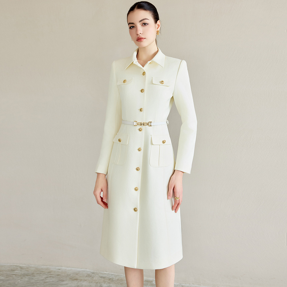 高端气质米白色肌理感西装连衣裙女2025春季新款千金风通勤职业装