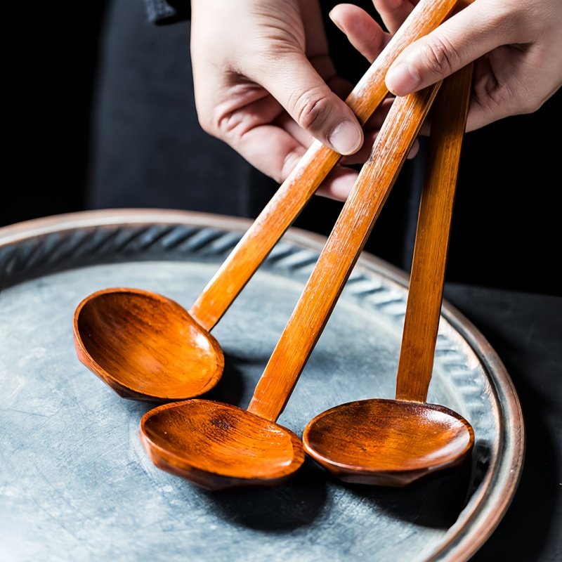木勺龟甲勺子家用汤碗吃面专用日式拉面勺大汤勺木质勺子长柄餐具