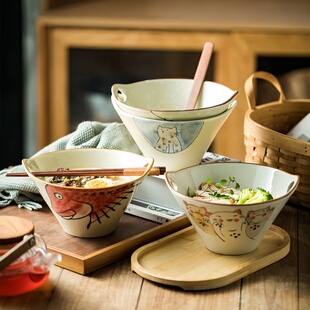 嗦粉专用碗陶瓷双耳汤面碗可爱饭碗泡面碗家用斗笠面碗沙拉碗餐具