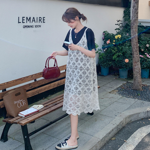 镂空连衣裙女款赫本风碎花中长裙韩版时尚减龄宽松蕾丝显瘦气质图片