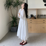 法式气质A字裙泡泡袖长裙连衣裙显瘦设计感收腰白色气质长裙时尚，女装连衣裙，浙宝239