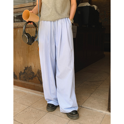 自制凉感竖条纹休闲长裤女