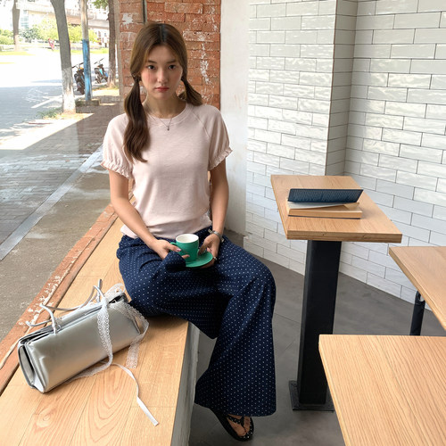 基础款荷叶边袖子短袖t恤女
