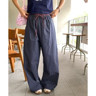 珍妮宇航局 复古双腰头格纹休闲裤女2026夏新款直筒宽松显瘦长裤