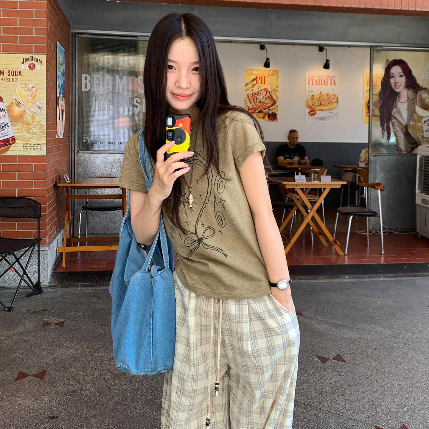 珍妮宇航局 复古休闲短袖t恤女慵懒风竹节棉正肩纯棉2026新款上衣