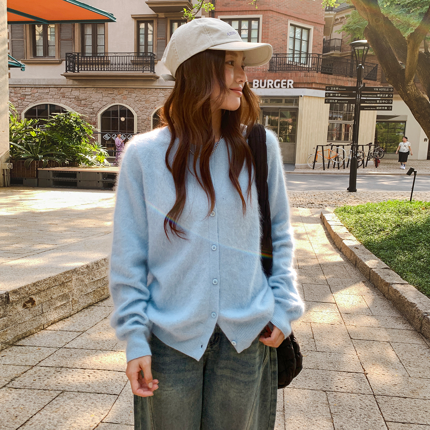 复古羊绒磨毛开衫毛衣女