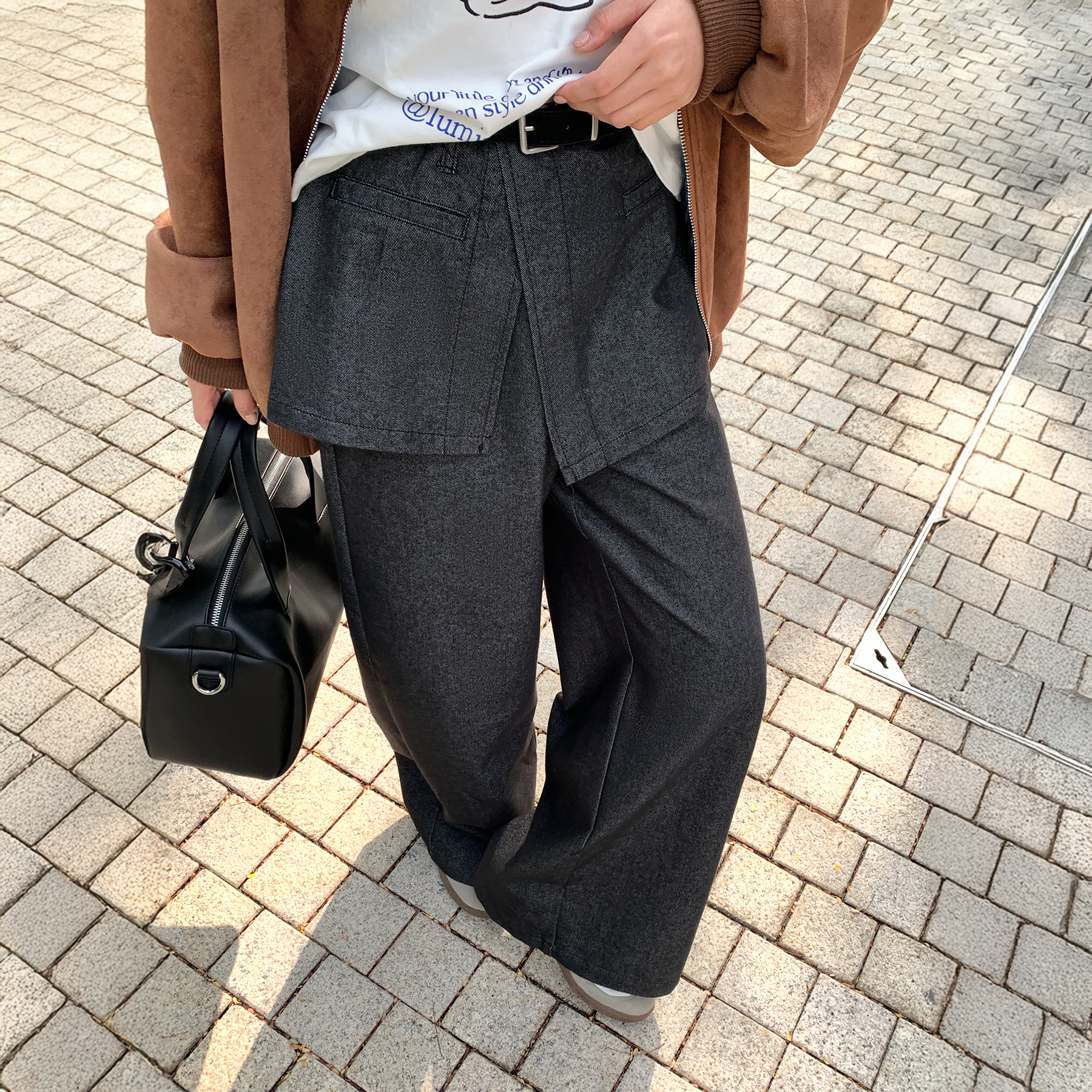 复古设计感叠穿休闲裤女