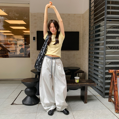简约撞色腰头抽绳休闲裤女夏季