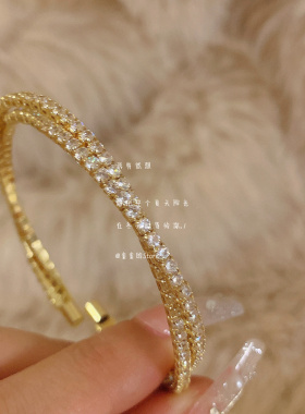 嘎嘎闪！交叉满钻开口弹力手镯女