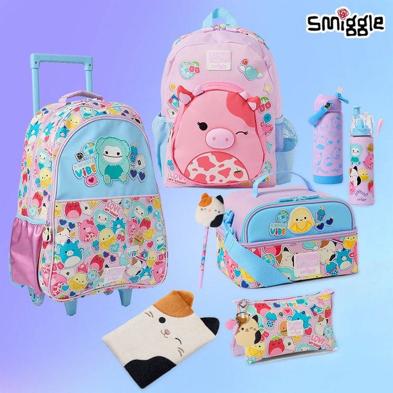 澳洲Smiggle学生幼儿童棉花糖三色猫咪玩偶卡通书包笔袋图片