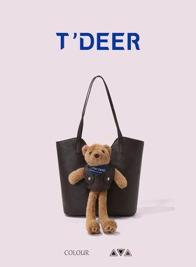 T'deer可爱小熊复古托特包包女2025新款大容量上班通勤单肩腋下包