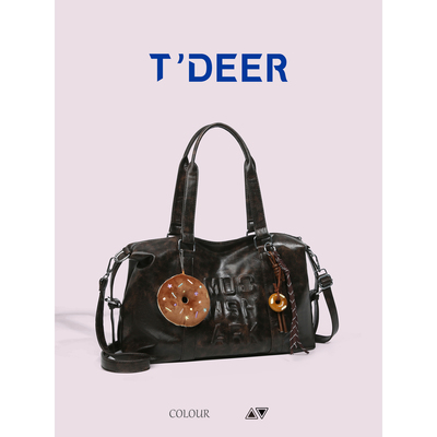 T'deer学院风复古单肩斜挎包包女式2025新款大容量通勤手拎托特包