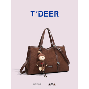 T'deer高级感复古单肩斜挎包包女式2025新款大容量通勤手拎托特包