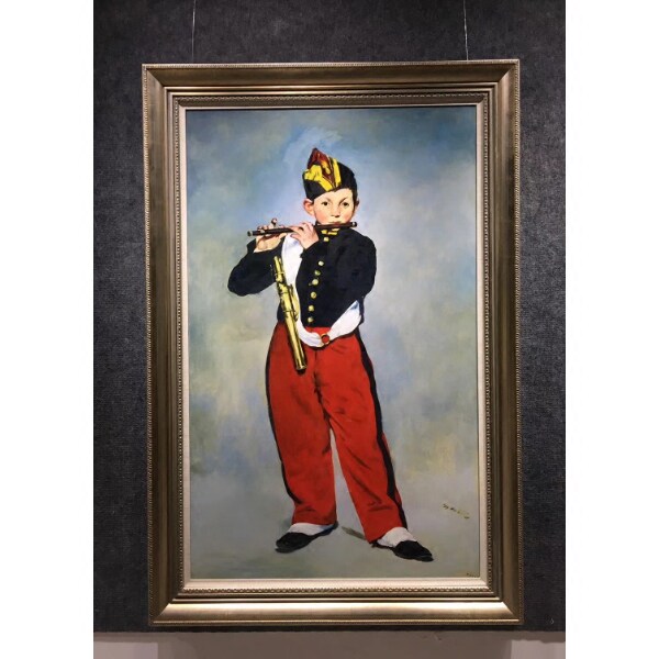 油画客厅餐厅玄关挂画装饰画竖版壁画欧式非手绘名画马奈吹笛少年