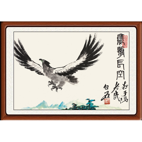 装饰画国画真迹客厅新中式花鸟画挂画卧室仿齐白石鹰击长空赠装裱