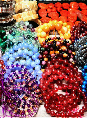 碧玺石榴石手链海蓝宝绿幽灵黑金发草莓晶紫黄粉水晶月光石手串