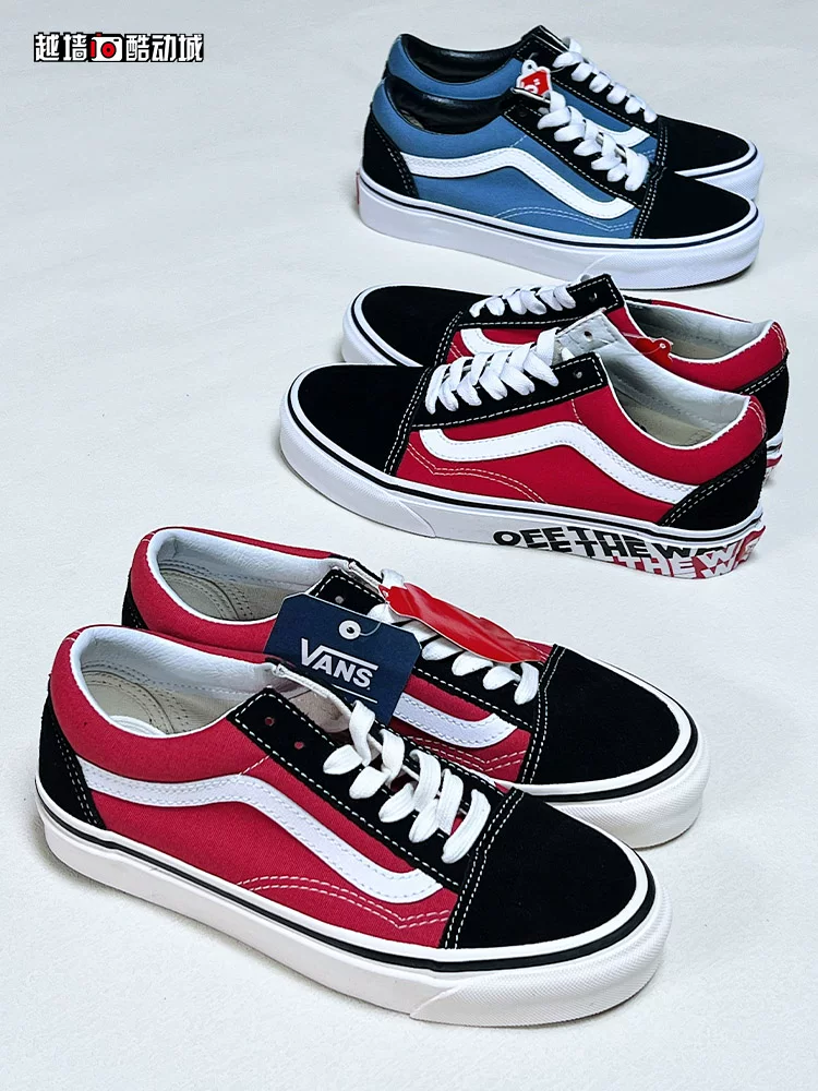 Кроссовки-бордовыe Vans CLASSIC OLD SKOOL Navy Blue Black Red Low Gang мужские и женские тканевые кеды V000D3HNVY