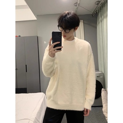 马海毛软糯毛衣男款冬季高级感痞帅慵懒风内搭打底针织衫加厚外套