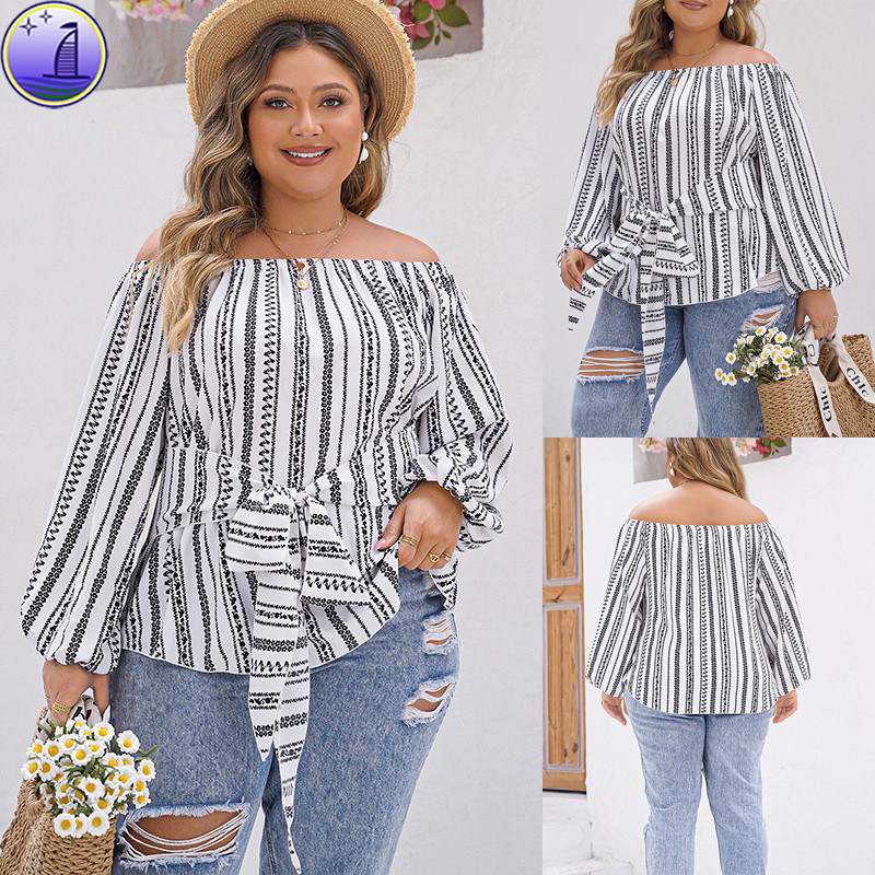 봄 원숄더넥 우아하고 시크한 플러스사이즈 블라우스