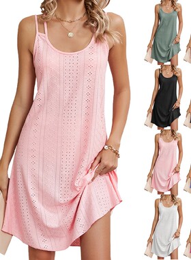 2024 Summer Solid Color Sleeveless Loose Fit Dress for Women