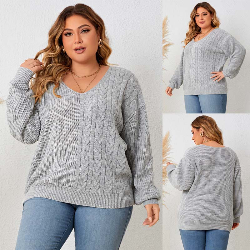 Knit sweater plus size pullover V-neck versatile women's top 女装/女士精品 大码内搭 原图主图