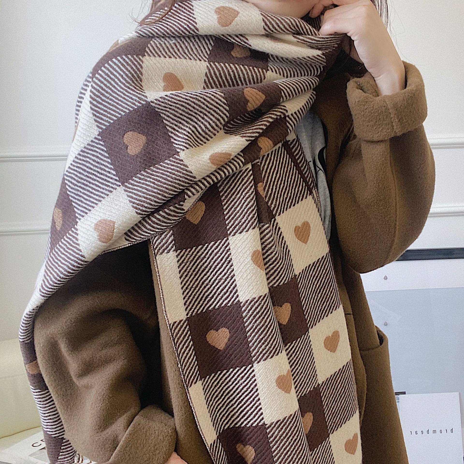 winter keep warm scarf women plaid cashmere shawl 围巾披肩