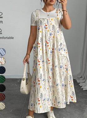 Summer Plus Size Women Stylish Solid Color Suspender Dresses