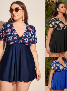 Plus Size Swim Dress Set Conservative 2-Piece Beach Cover-Up